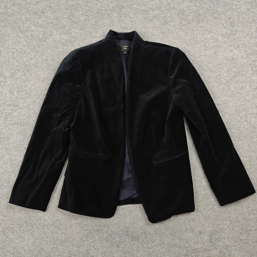 J.CREW Blazer Womens 2 Black Lined Tailored Velvet Stretch Jacket Workwear